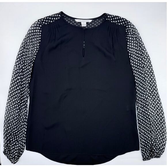 Diane Von Furstenberg Nikki Silk Blouse Black/Polka Dot Sleeve Size 8 - Picture 3 of 5
